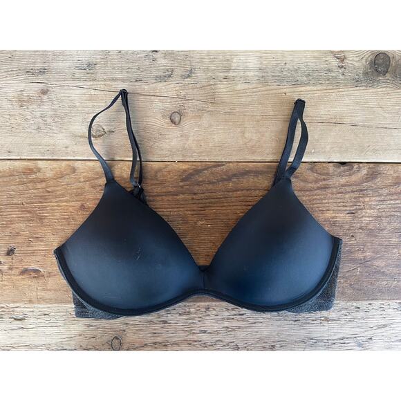 Victoria's Secret Black Silver Lurex 34B Sexy Tee Wireless Push Up Bra VS - Picture 1 of 2
